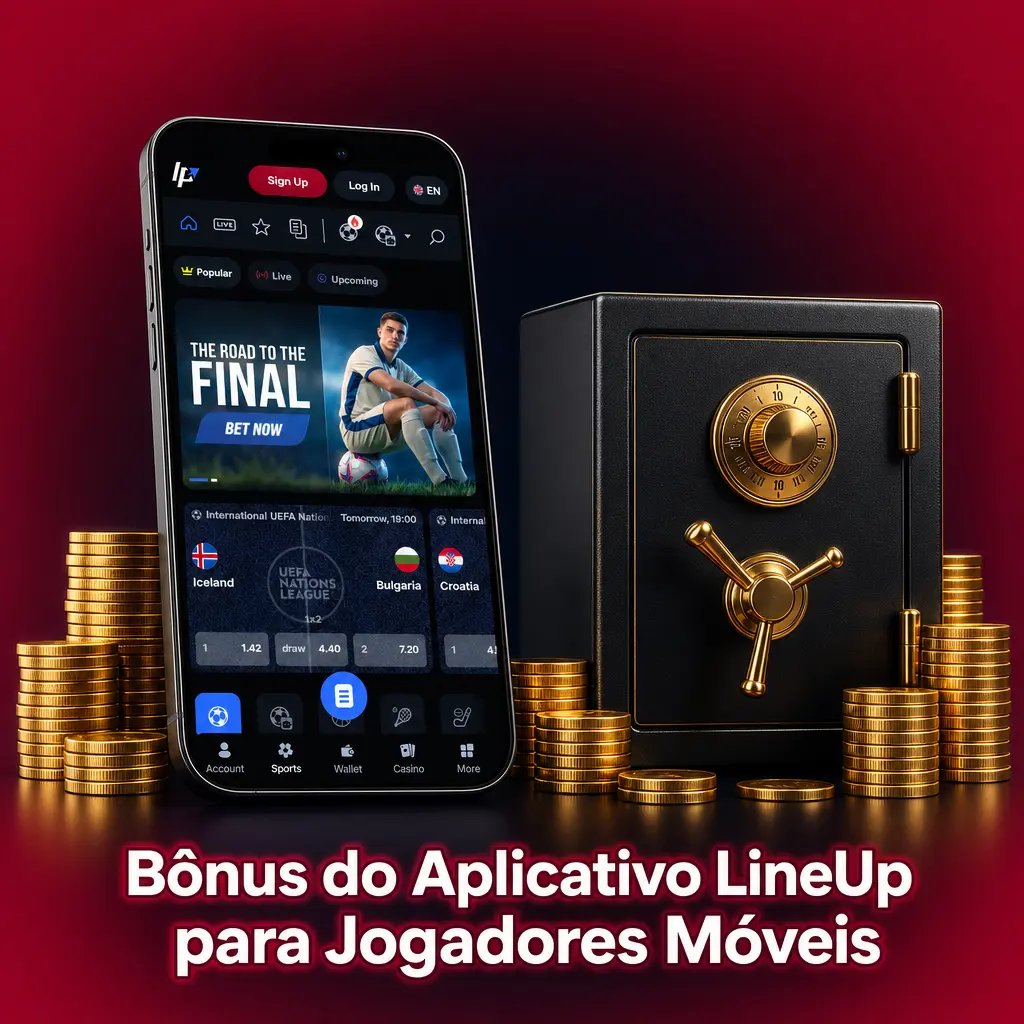 Bônus de boas-vindas do aplicativo LineUp para apostas esportivas e cassino, com depósito mínimo de 30 BRL