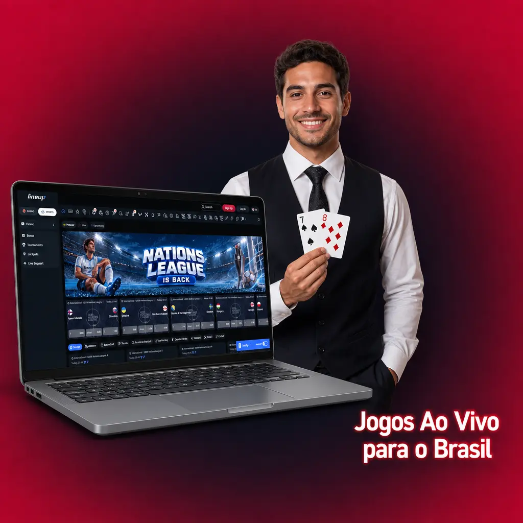 Mesas de jogos ao vivo da LineUp com crupiês em português para o público brasileiro, incluindo roleta e bac bo.