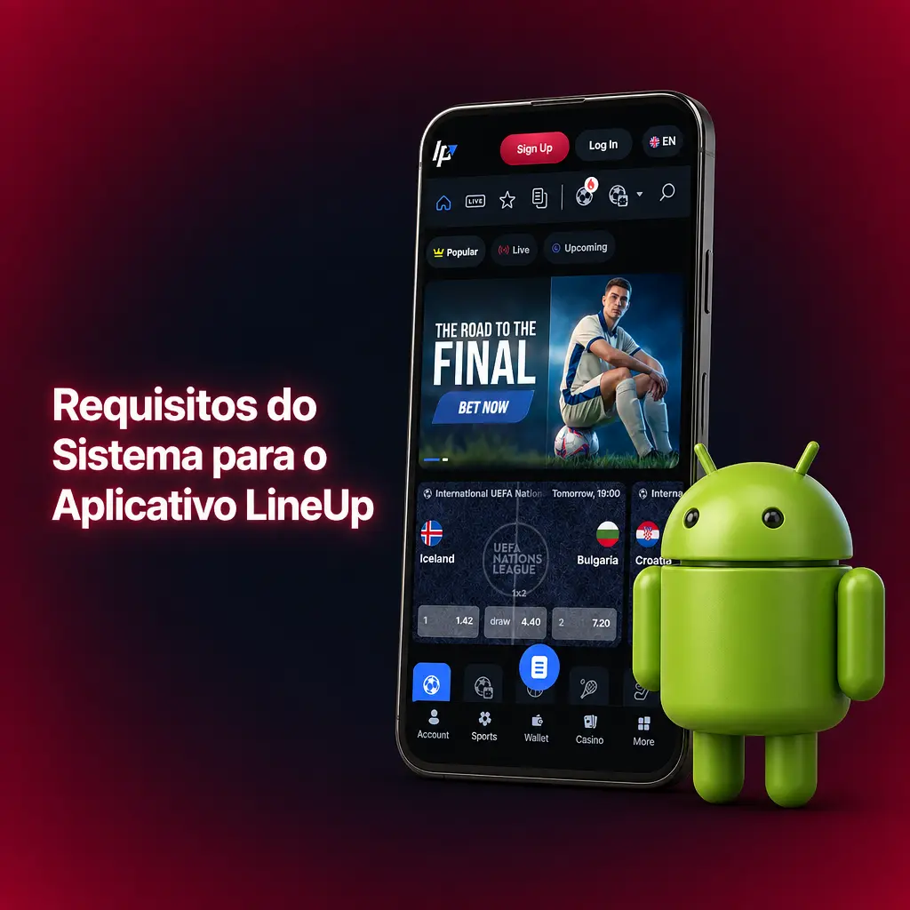 Requisitos mínimos do sistema para instalar o aplicativo LineUp em smartphones Android ou iOS